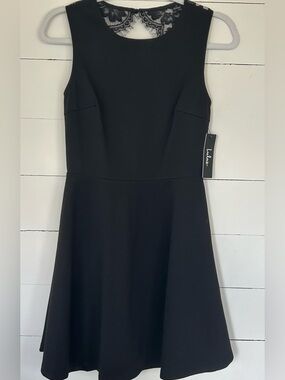 Lulu's Black Lace Backless Skater Dress, Size Small